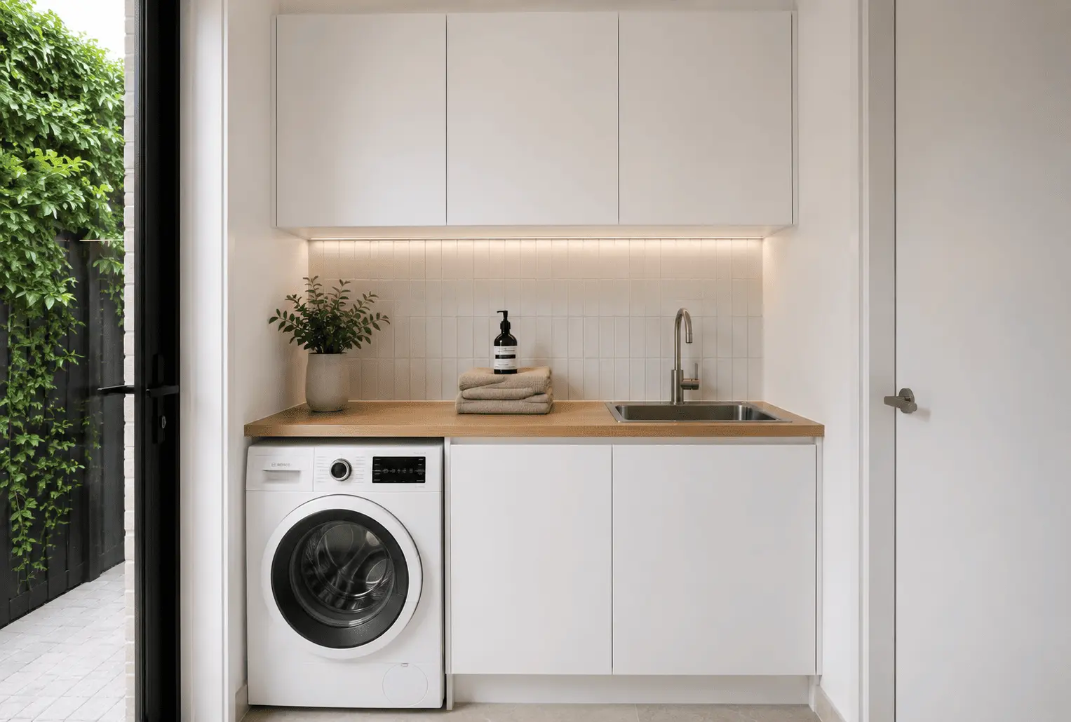 Custom laundry cabinets Geelong - overhead cupboards and trough surrounds by Fitted Geelong